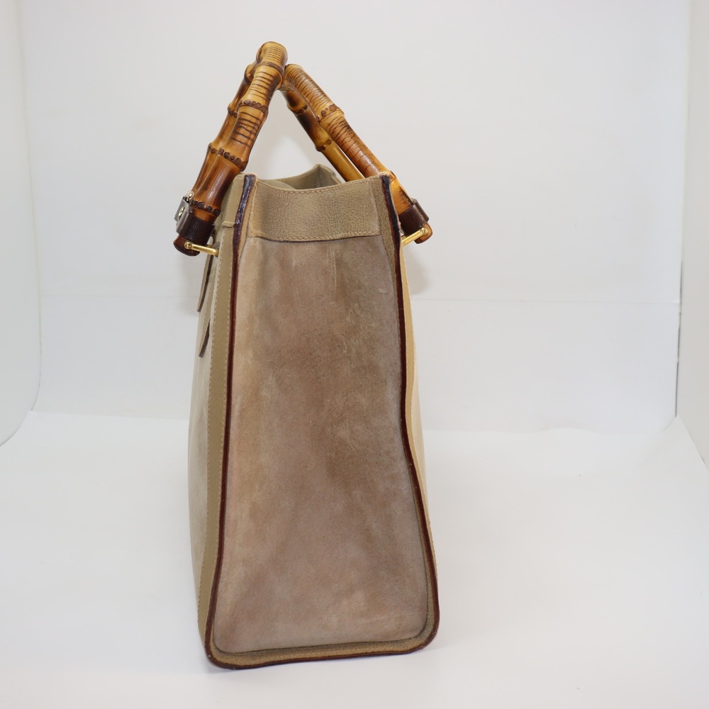 Vintage Gucci Diana Tote Large Tan Womens Bamboo Handle Suede Leather Bag - Picture 4 of 11